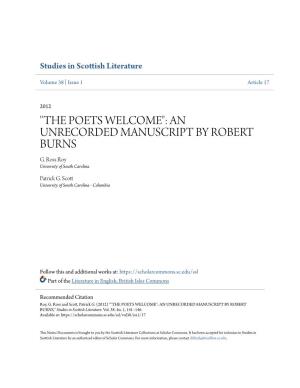 The Poets Welcome": an Unrecorded Manuscript by Robert Burns G
