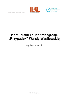 Komunistki I Duch Transgresji. „Przypadek” Wandy Wasilewskiej
