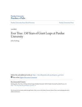 Ever True: 150 Years of Giant Leaps at Purdue University John Norberg