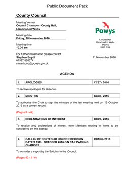 (Public Pack)Agenda Document for County Council, 18/11/2016 10:30