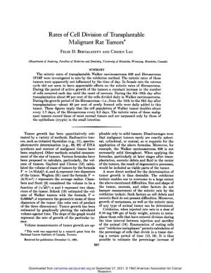 Rates of Cell Division of Transplantable Malignant Rat Tumors*