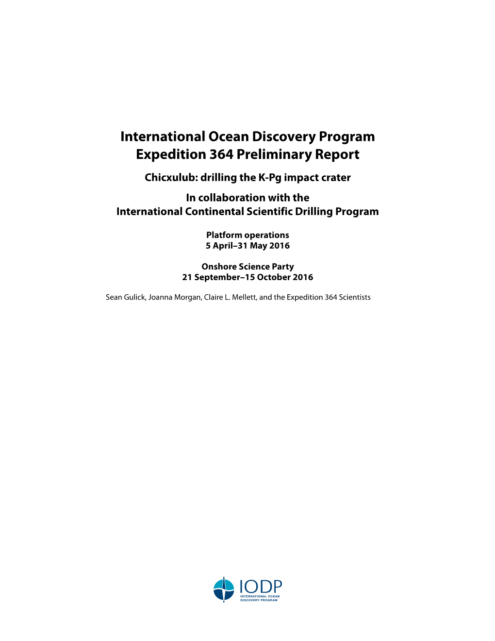 International Ocean Discovery Program Expedition 364