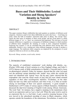Lexical Variation and Sheng Speakers' Identity in Nairobi