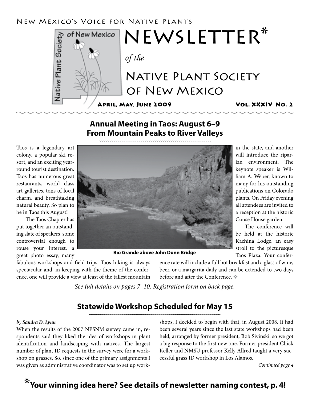 Newsletter* of the Native Plant Society of New Mexico April, May, June 2009 Vol