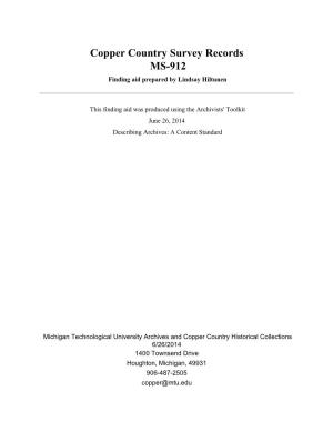 Copper Country Survey Records MS-912 Finding Aid Prepared by Lindsay Hiltunen