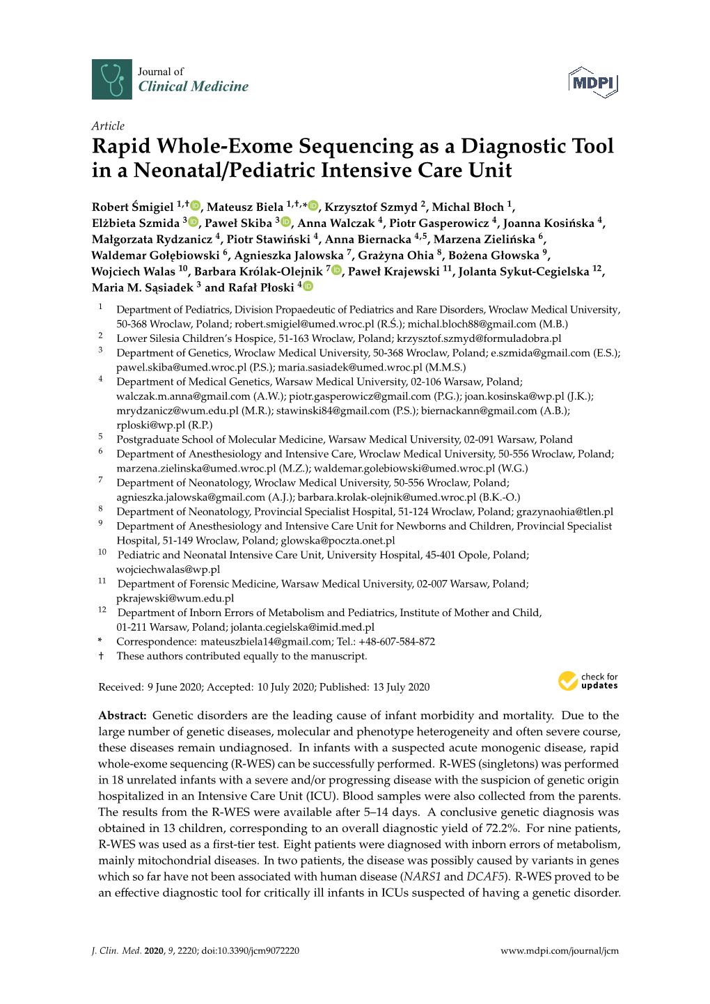 Rapid Whole-Exome Sequencing As a Diagnostic Tool in a Neonatal/Pediatric Intensive Care Unit