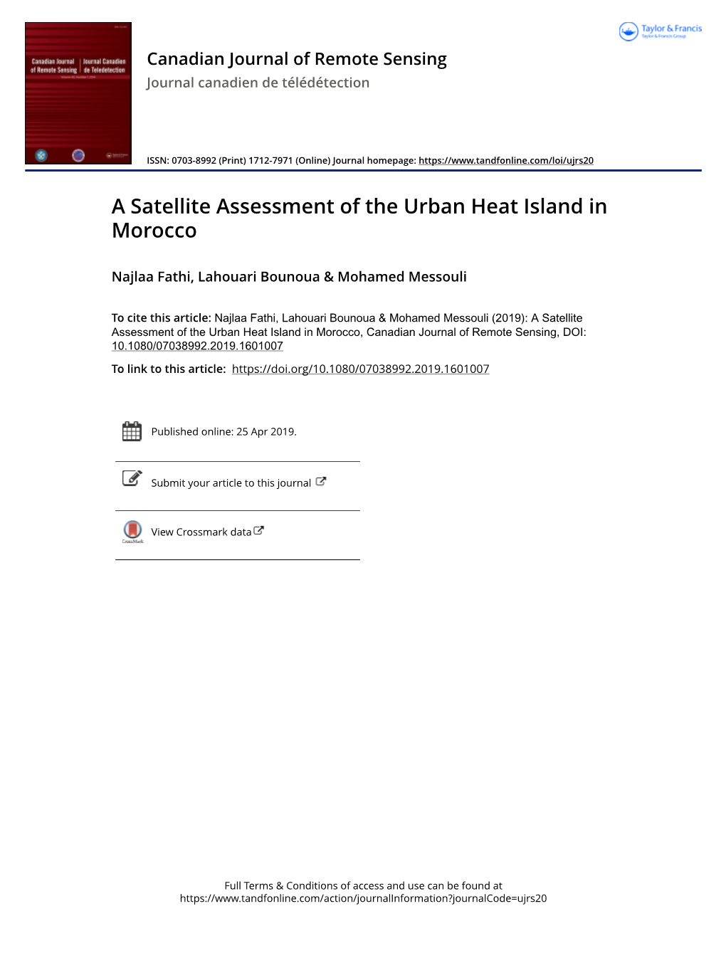 A Satellite Assessment of the Urban Heat Island in Morocco