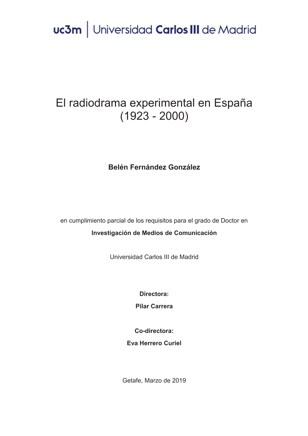 El Radiodrama Experimental En España (1923 - 2000)