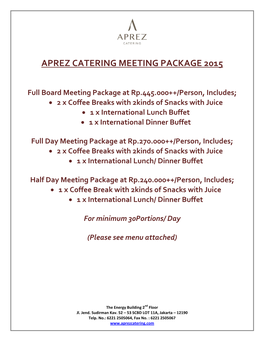 Aprez Catering Meeting Package 2015