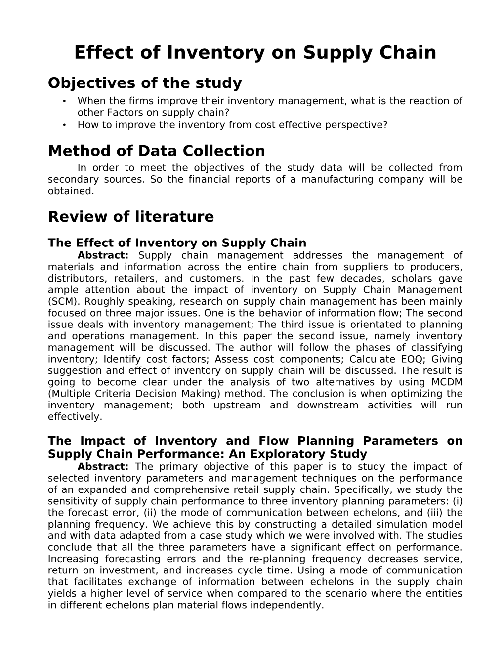 Effect of Inventory on Supply Chain