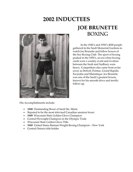 2002 Inductees Joe Brunette Boxing