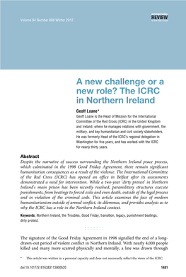 A New Challenge Or a New Role? the ICRC in Northern Ireland