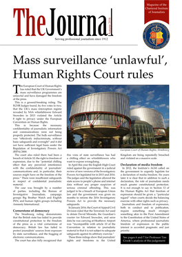 Autumn 2018 Thejservingournal Professional Journalism Since 1912 Mass Surveillance ‘Unlawful’, Human Rights Court Rules