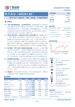 歌尔股份（002241.Sz）:一 2020-04-22 市净率（P/B） 1.47 4.01 4.74 4.07 3.44 季报符合预期，发布员工持 Ev/Ebitda 9.12 17.00 29.64 21.39 15.57 股草案彰显发展信心 数据来源：公司财务报表，广发证券发展研究中心