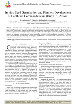 5. in Vitro Seed Germination and Plantlets Development of Canthium