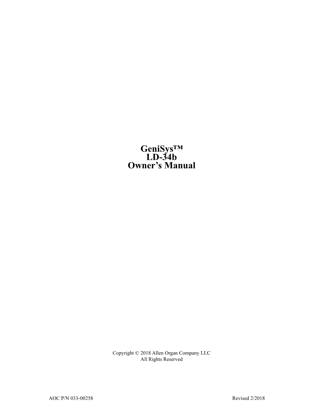 Genisys™ LD-34B Owner's Manual