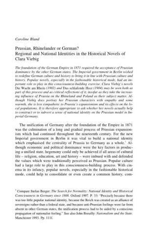 Prussian, Rhinelander Or German? Regional and National Identities in the Historical Novels of Clara Viebig