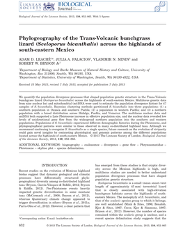 Phylogeography of the Transvolcanic Bunchgrass Lizard (Sceloporus Bicanthalis) Across the Highlands of Southeastern Mexico
