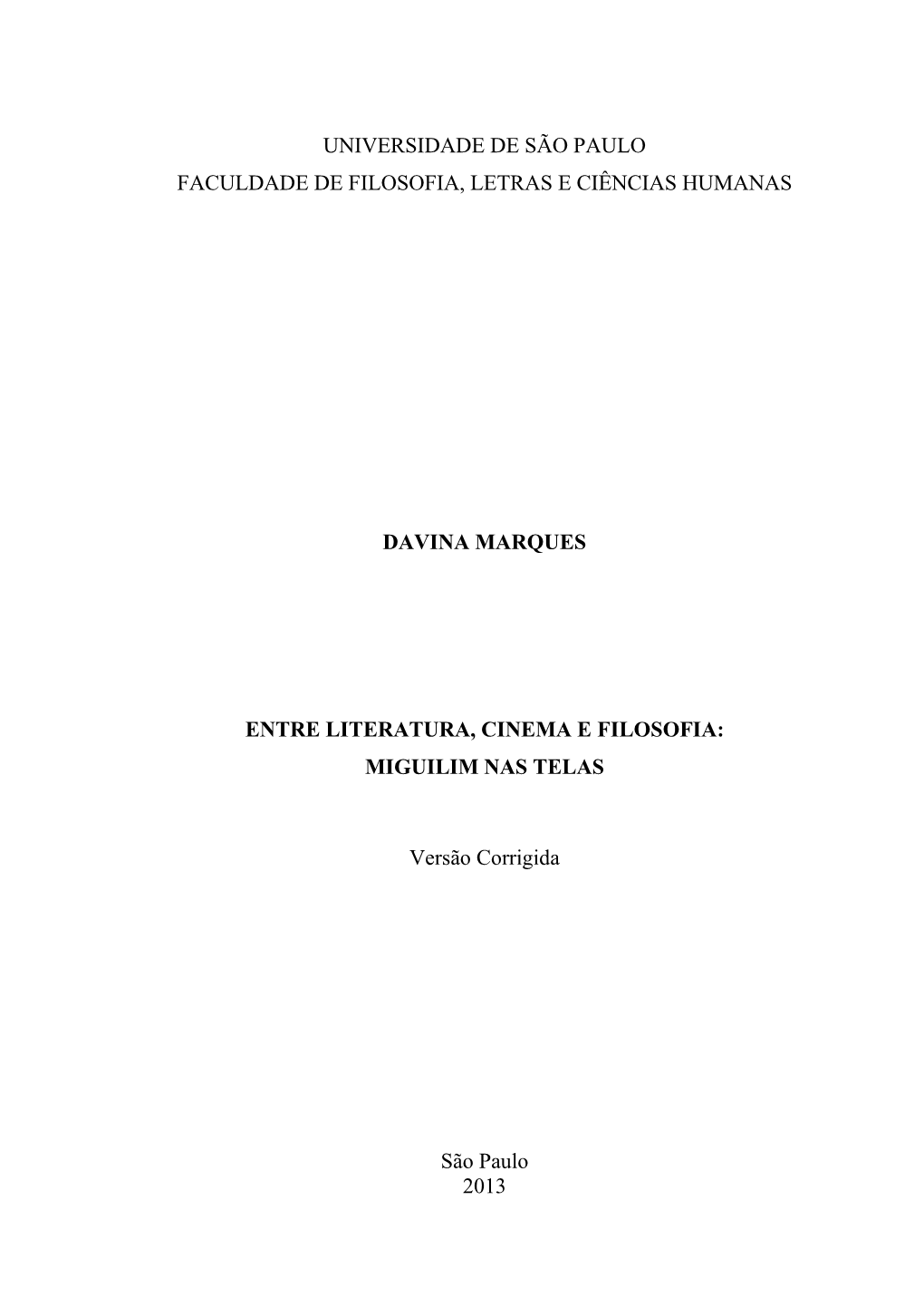 Universidade De São Paulo Faculdade De Filosofia, Letras E Ciências Humanas