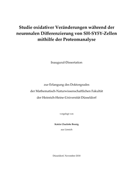 Studie Oxidativer Veränderungen Während Der Neuronalen Differenzierung Von SH-SY5Y-Zellen Mithilfe Der Proteomanalyse