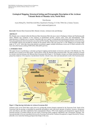 Geological Mapping, Structural Setting and Petrographic Description of the Archean Volcanic Rocks of Mnanka Area, North Mara