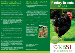 Poultry Breeds UK Poultry Breeds at Risk • Promotes Knowledge and the Keeping of UK Native and Rare Breed Livestock