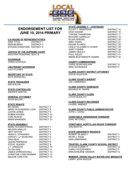 Endorsement List for June 10, 2014 Primary