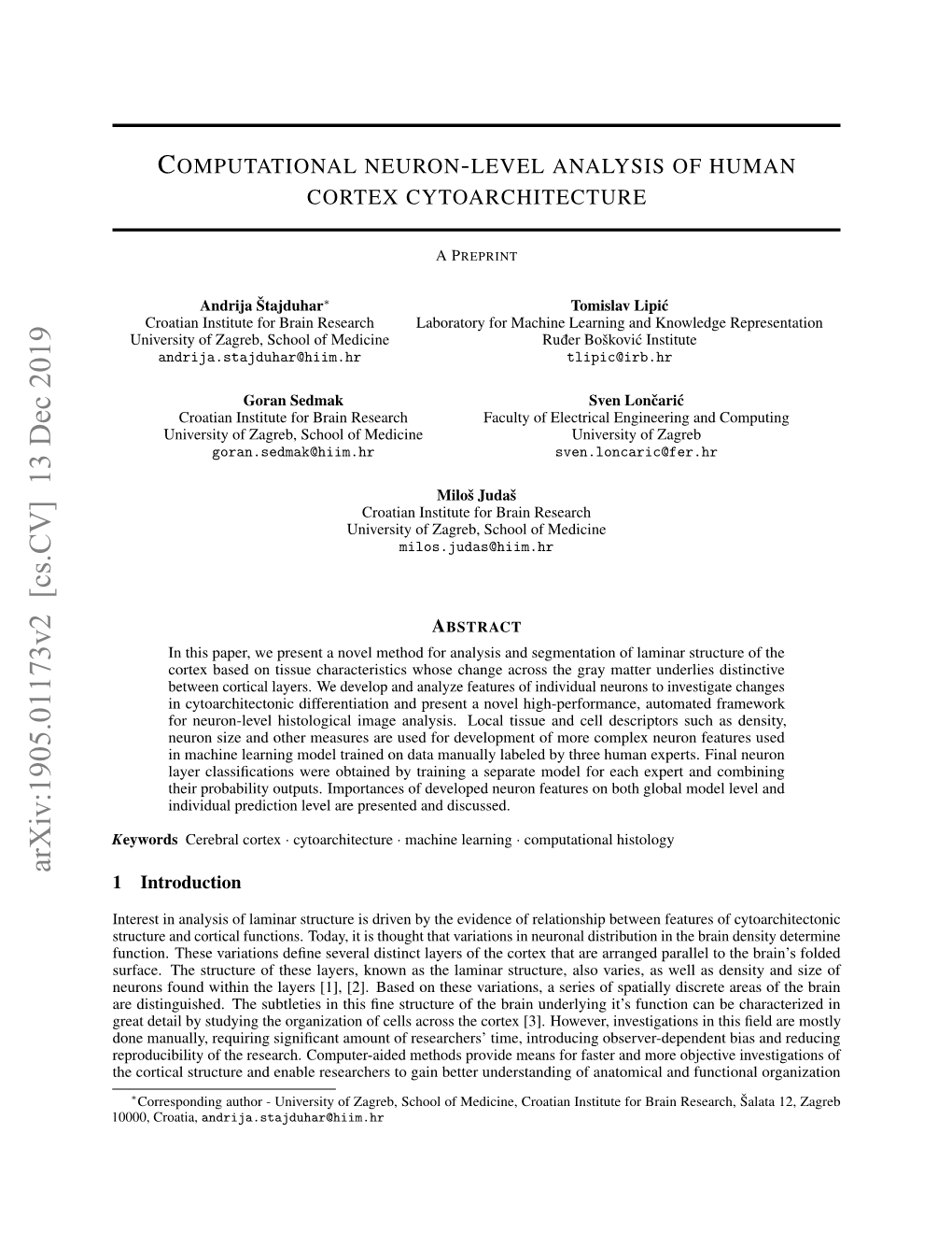 Computational Analysis of Laminar Structure of the Human Cortex Based