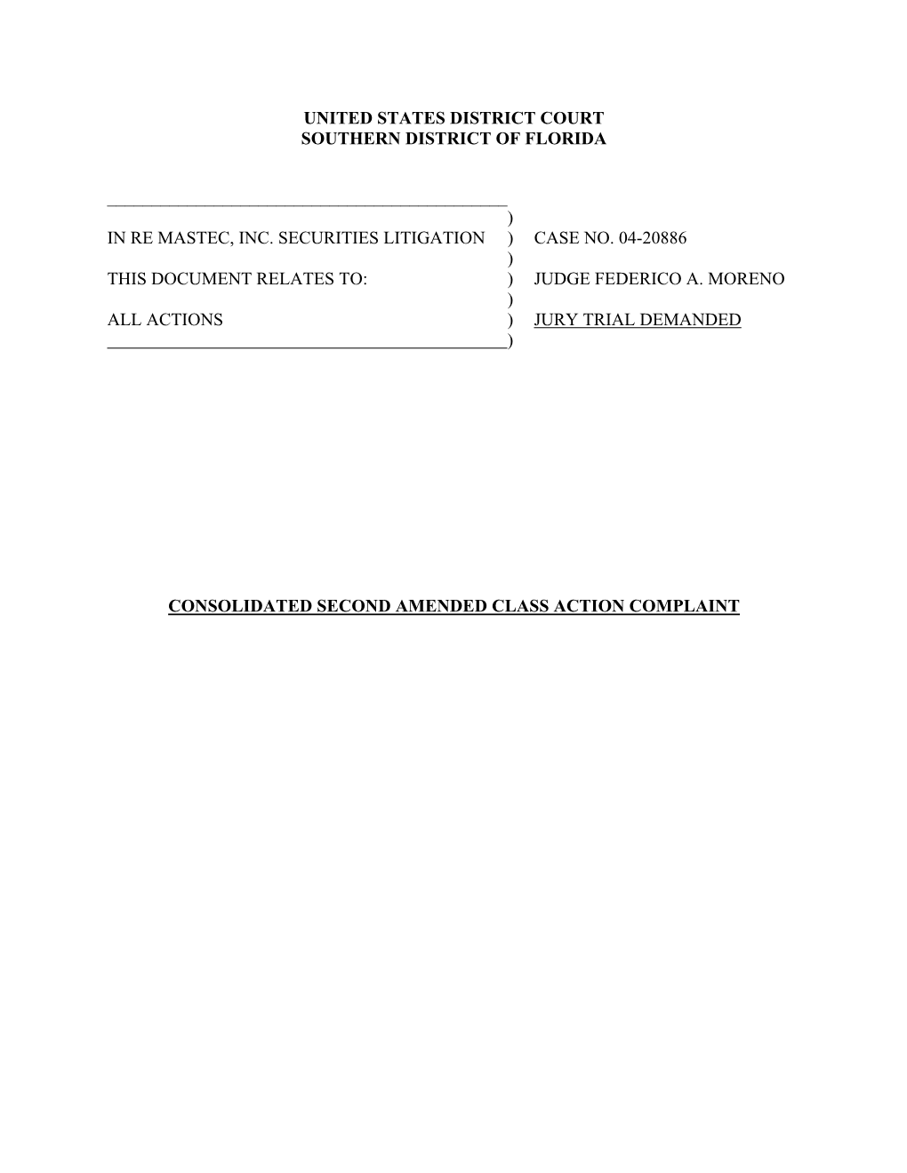 In Re Mastec, Inc. Securities Litigation ) Case No