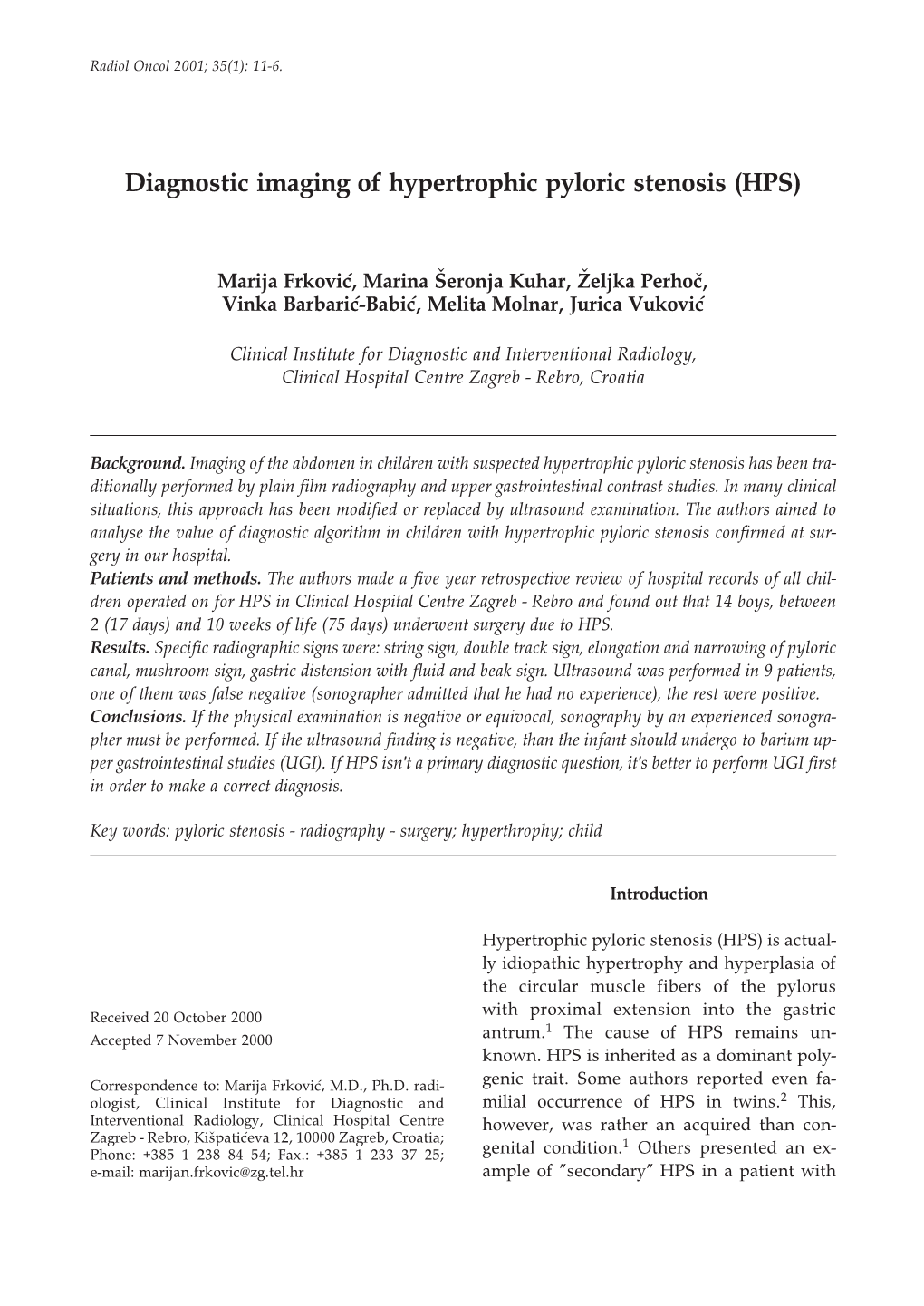 Diagnostic Imaging of Hypertrophic Pyloric Stenosis (HPS)