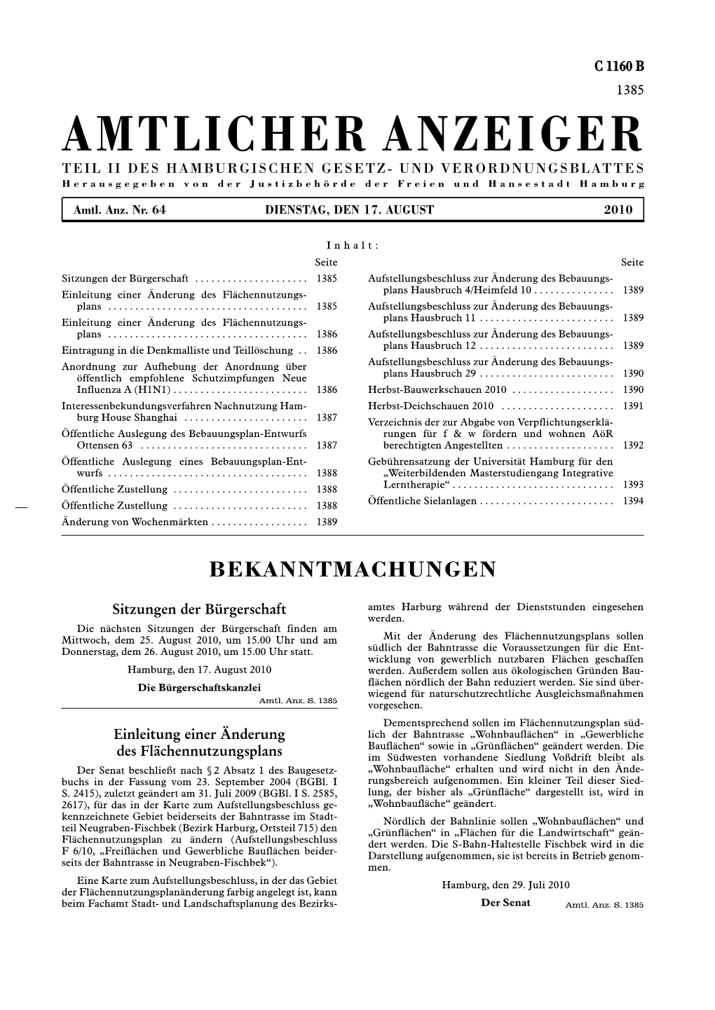 AMTLICHER ANZEIGER TEIL II DES HAMBURGISCHEN GESETZ- UND VERORDNUNGSBLATTES Herausgegeben Von Der Justizbehörde Der Freien Und Hansestadt Hamburg