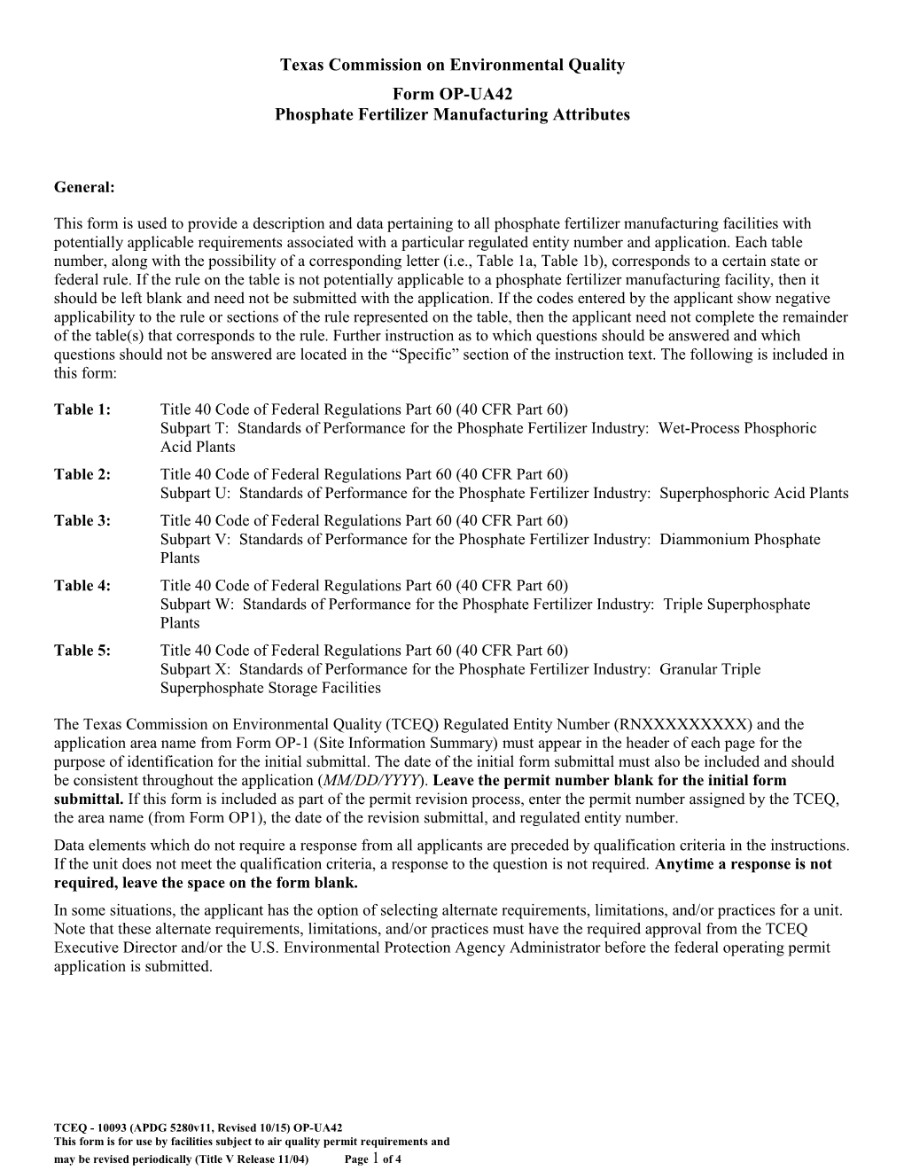 TCEQ-Form OP-UA42 - Phosphate Fertilizer Manufacturing Attributes