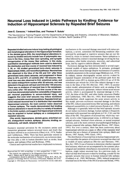 Neuronal Loss Induced in Limbic Pathways by Kindling: Evidence for Induction of Hippocampal Sclerosis by Repeated Brief Seizures