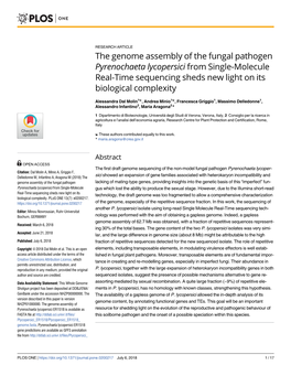 The Genome Assembly of the Fungal Pathogen Pyrenochaeta Lycopersici from Single-Molecule Real-Time Sequencing Sheds New Light on Its Biological Complexity