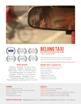 BEIJING TAXI BEIJINGTAXITHEFILM.COM a Film by MIAO WANG