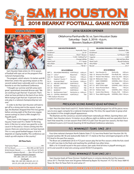 Sam Houston 2016 Bearkat Football Game Notes