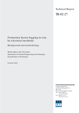 Formation Factor Logging In-Situ by Electrical Methods. Background And