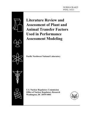 Literature Review and Assessment of Plant and Animal Transfer Factors Used in Performance Assessment Modeling