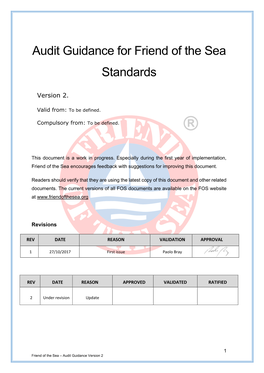 Audit Guidance for Friend of the Sea Standards
