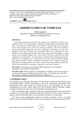Aerodynamics of Vehicles