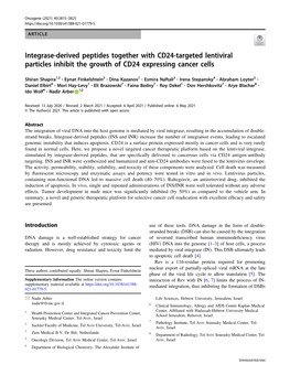 Integrase-Derived Peptides Together with CD24-Targeted Lentiviral Particles Inhibit the Growth of CD24 Expressing Cancer Cells