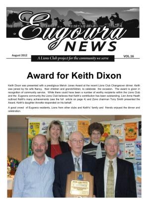Award for Keith Dixon