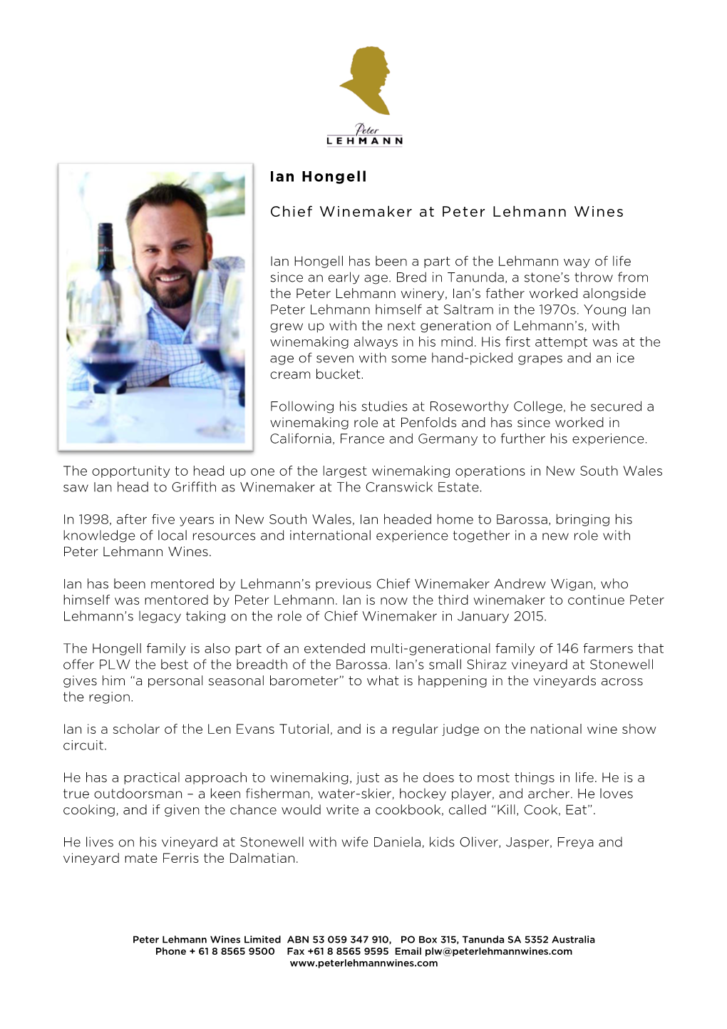 Ian Hongell Chief Winemaker at Peter Lehmann Wines