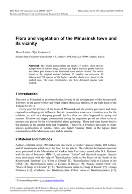 Flora and Vegetation of the Minusinsk Town and Its Vicinity