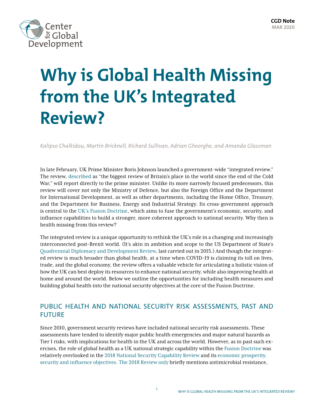 Why Is Global Health Missing from the UK's Integrated Review?