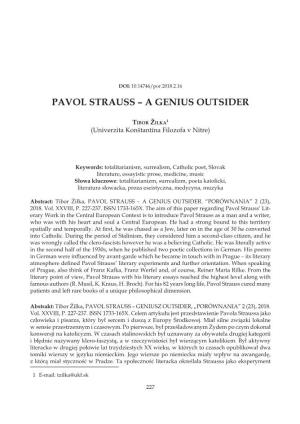 Pavol Strauss – a Genius Outsider