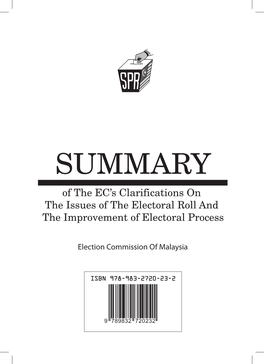 SUMMARY of the EC’S Clarifications on the Issues of the Electoral Roll and the Improvement of Electoral Process