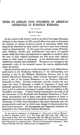 Notes on Certain Type Specimens of American Asteraceae in European Herbaria