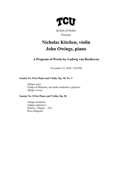 Nicholas Kitchen, Violin John Owings, Piano