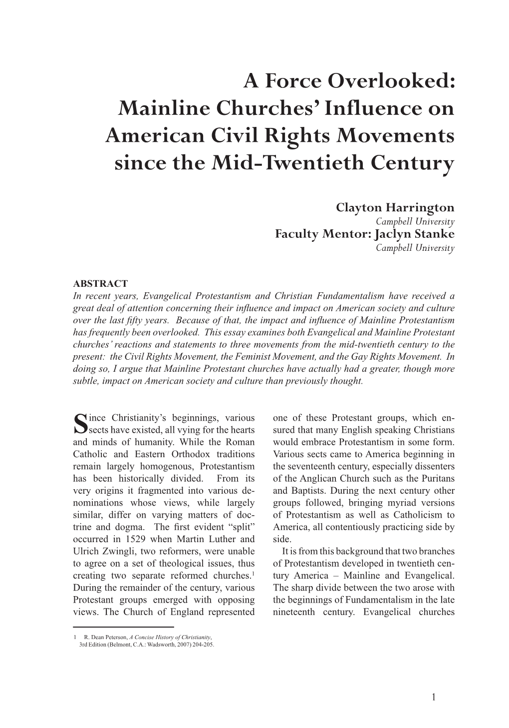 Mainline Churches' Influence on American Civil Rights Movements